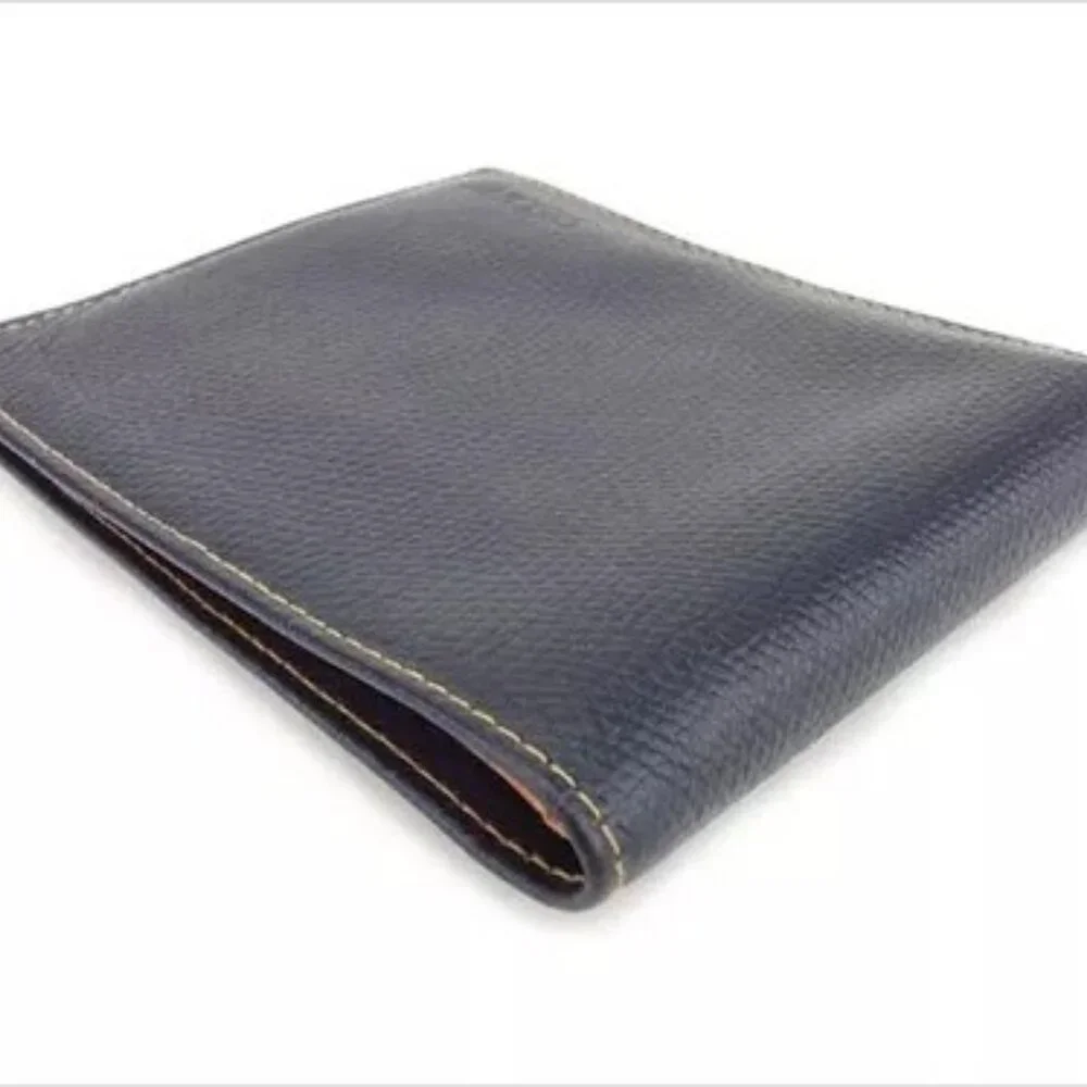 Celine Wallet Purse Bifold Navy Orange leather Mens Authentic Used
